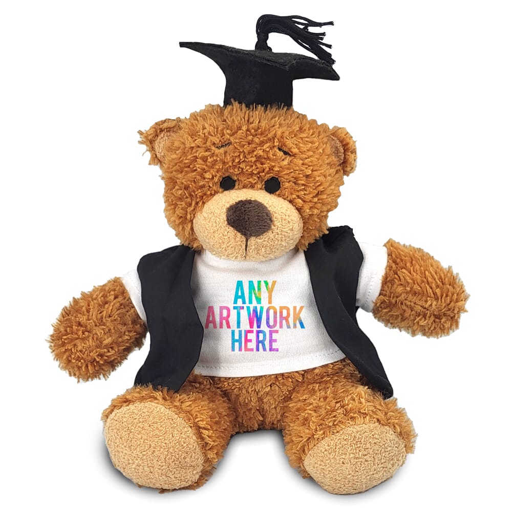 Promotional Anne Brown Bear in Printed Graduation Outfit - Branded Soft Toys - Medium Teddy Bear