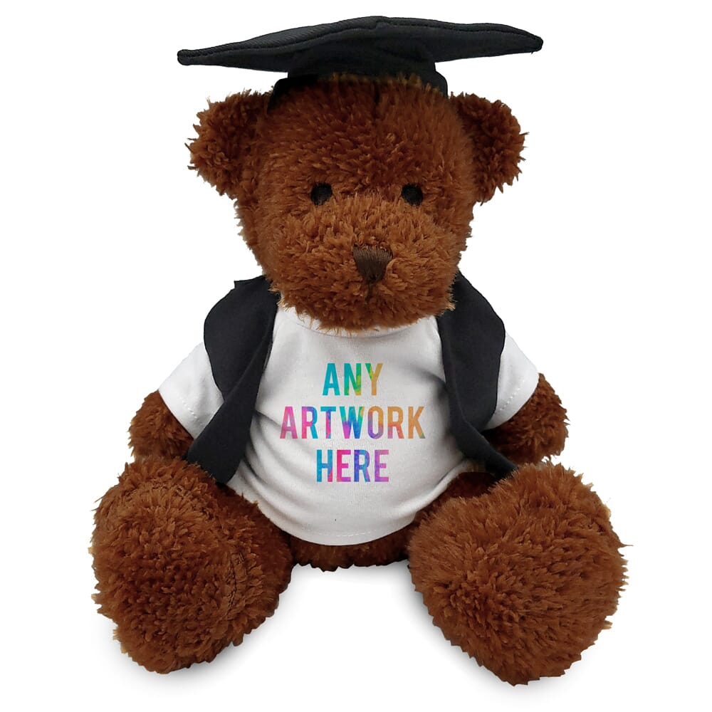 Promotional James I Brown Bear in Printed Graduation Outfit - Branded Soft Toys - Medium Teddy Bear