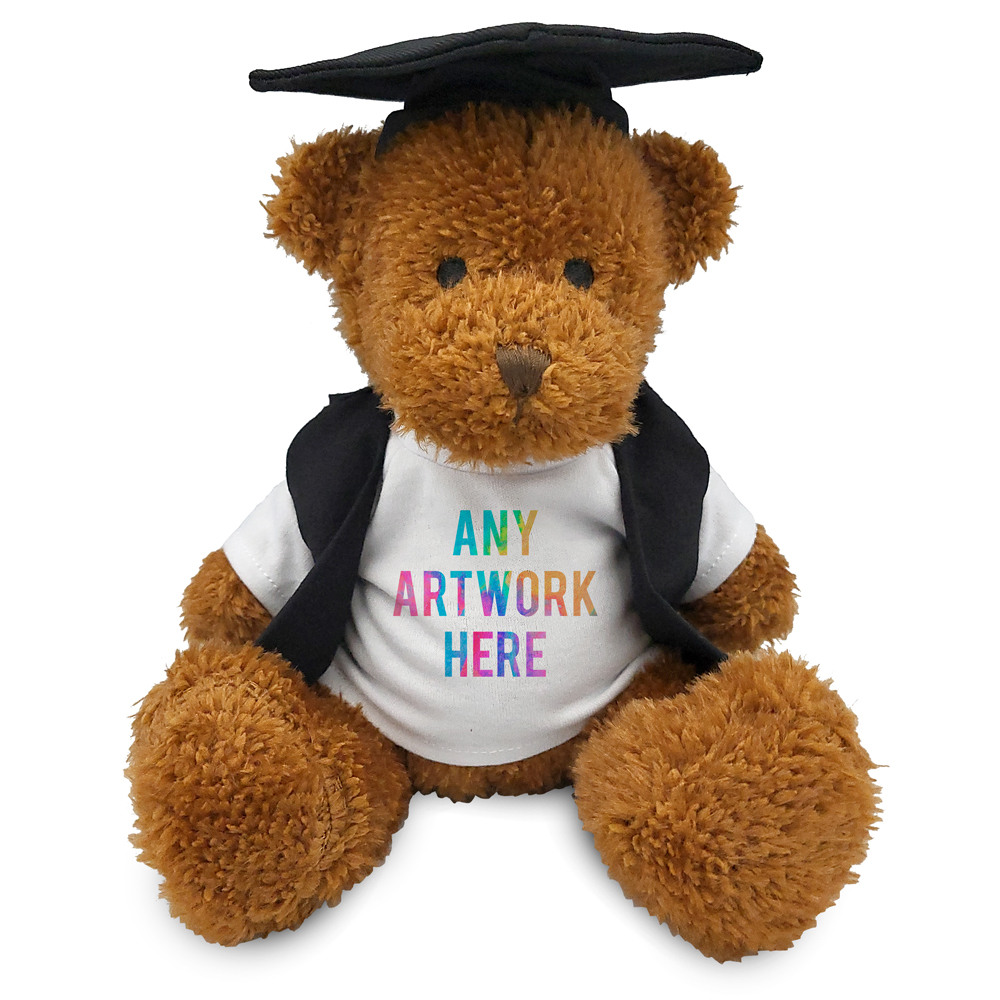 Promotional James II Golden Bear in Printed Graduation Outfit - Branded Soft Toys - Medium Teddy Bear
