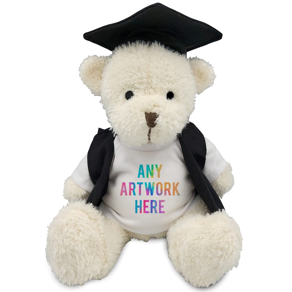 Promotional James III White Bear in Printed Graduation Outfit - Branded Soft Toys - Medium Teddy Bear