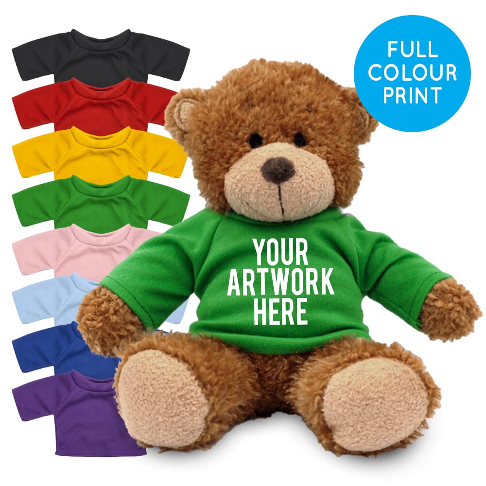Promotional Anne Bear in Printed Coloured T-shirt - Branded Soft Toys - Medium Teddy Bear