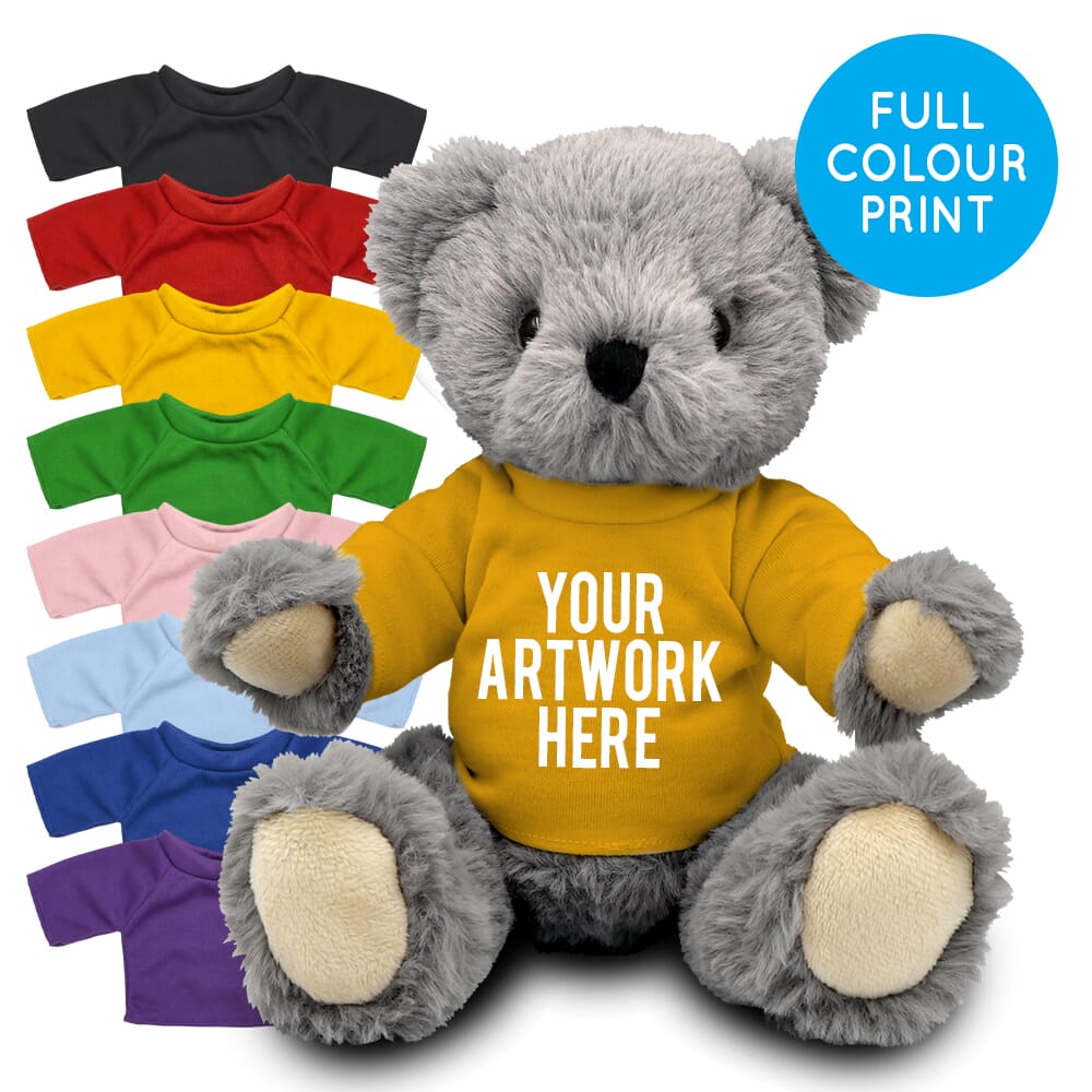 Promotional Archie Jointed Bear in Printed Coloured T-shirt - Branded Soft Toys - Large Teddy Bear