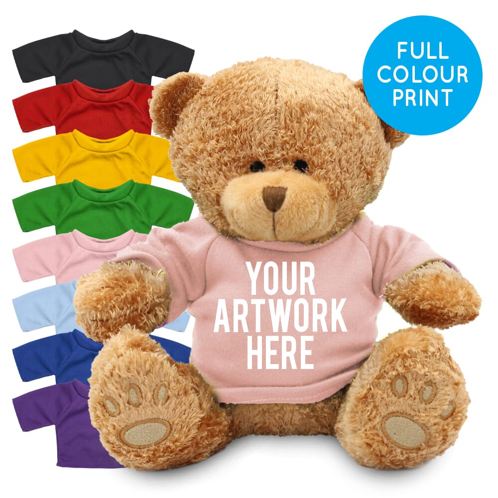 Promotional Edward I Brown Bear in Printed Coloured T-shirt - Branded Soft Toys - Extra Large Teddy Bear
