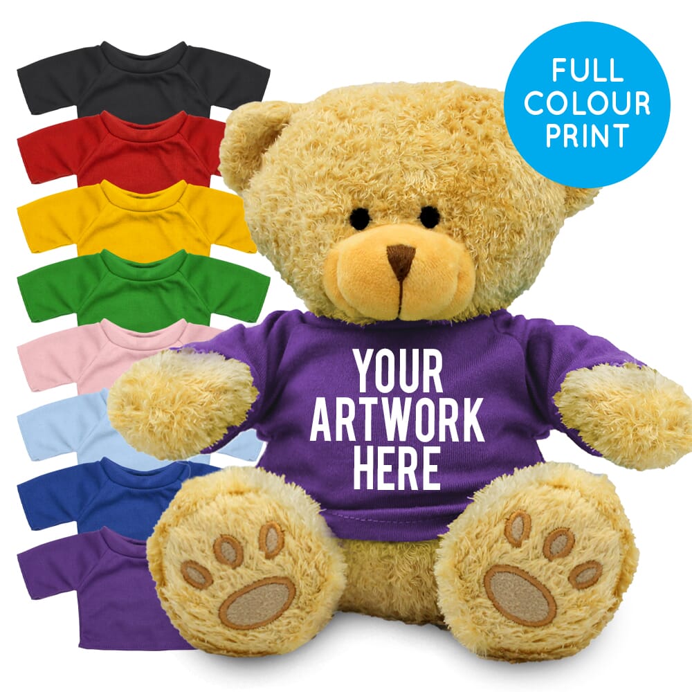 Promotional Edward II Golden Bear in Printed Coloured T-shirt - Branded Soft Toys - Extra Large Teddy Bear