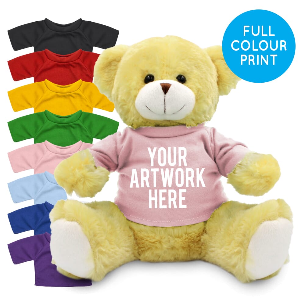 Promotional Elizabeth 25cm Bear in Printed Coloured T-shirt - Branded Soft Toys - Extra Large Teddy Bear