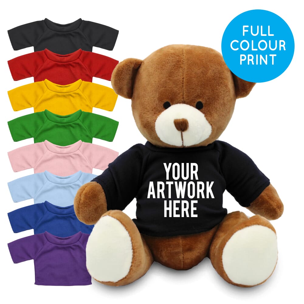 Promotional Richard Bear in Printed Coloured T-shirt - Branded Soft Toys - Large Teddy Bear