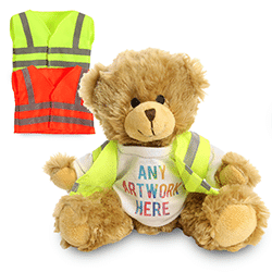 Promotional Charles Jointed Bear in Custom Hi-Vis Jacket - Printed Soft Toys - Large Teddy Bear