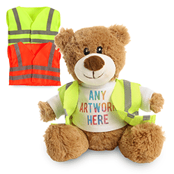 Promotional Charlotte Eco Bear in Custom Hi-Vis Jacket - Printed Soft Toys - Medium Teddy Bear