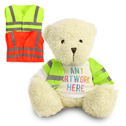 Promotional James III White Bear in Custom Hi-Vis Jacket - Printed Soft Toys - Medium Teddy Bear
