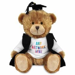 Promotional Charles Jointed Bear in Printed Graduation Outfit - Branded Soft Toys - Large Teddy Bear