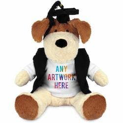 Promotional Darcy Dog Plush Toy in Printed Graduation Outfit - Branded Soft Toys - Large Teddy Bear