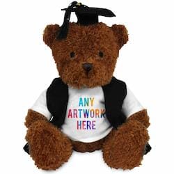 Promotional James I Brown Bear in Printed Graduation Outfit - Branded Soft Toys - Medium Teddy Bear