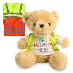 Promotional Victoria 19cm Bear in Custom Hi-Vis Jacket - Printed Soft Toys - Large Teddy Bear