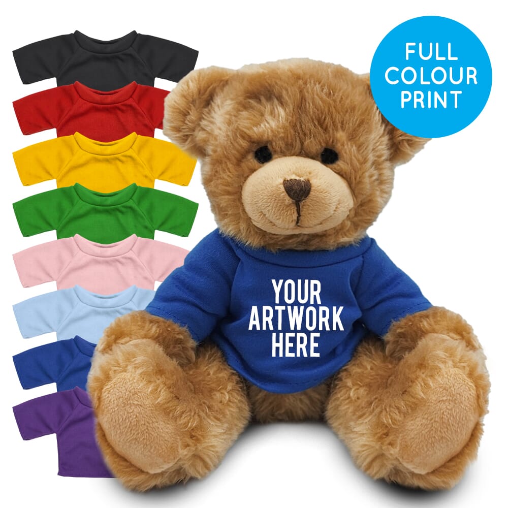 Printed 20cm Charles Jointed bear with Coloured t-shirt