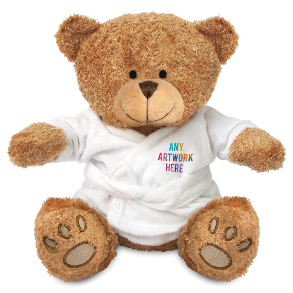 Printed Brown 22cm Edward bear with Dressing Gown