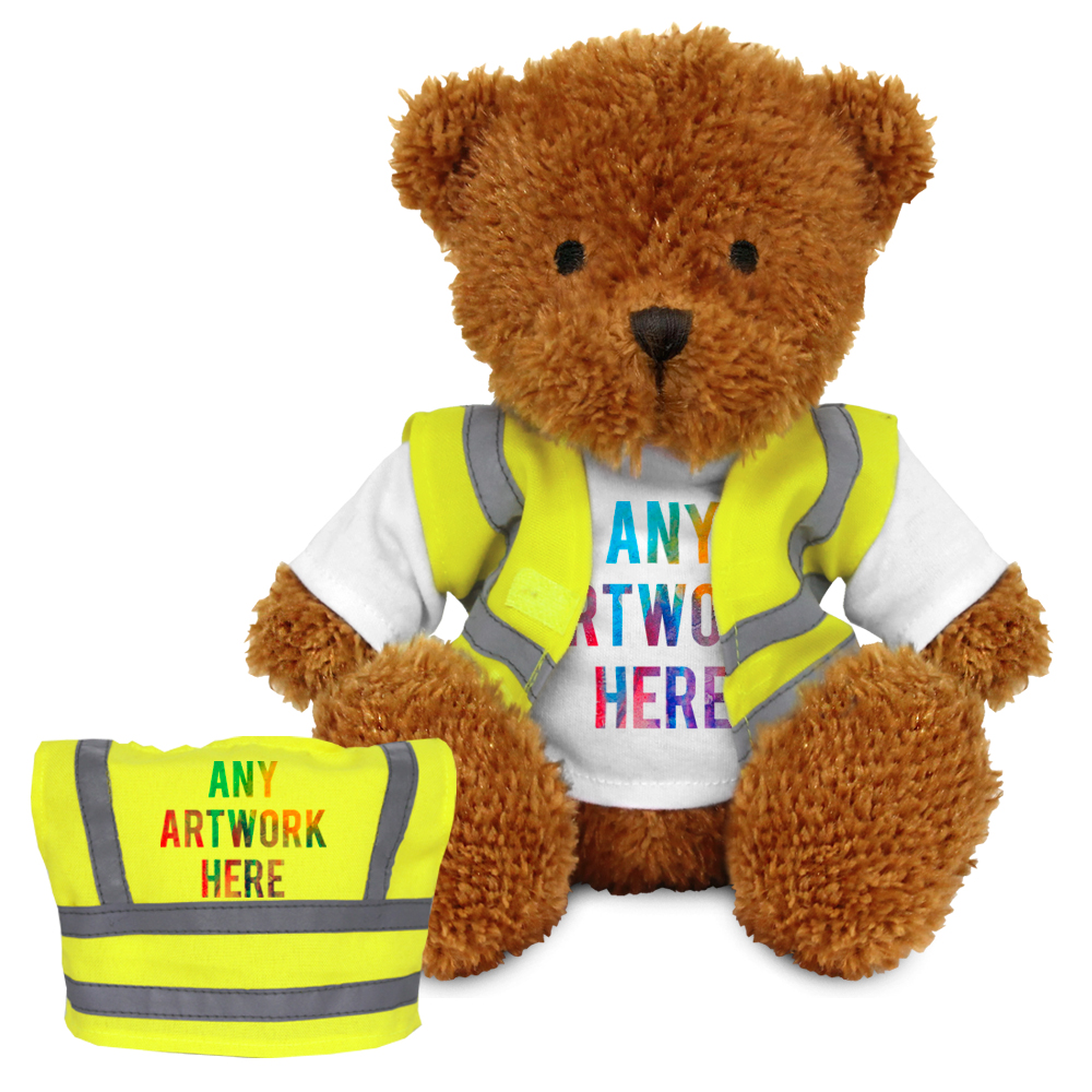 Printed Golden 18cm James bear with Hi-Vis Vest