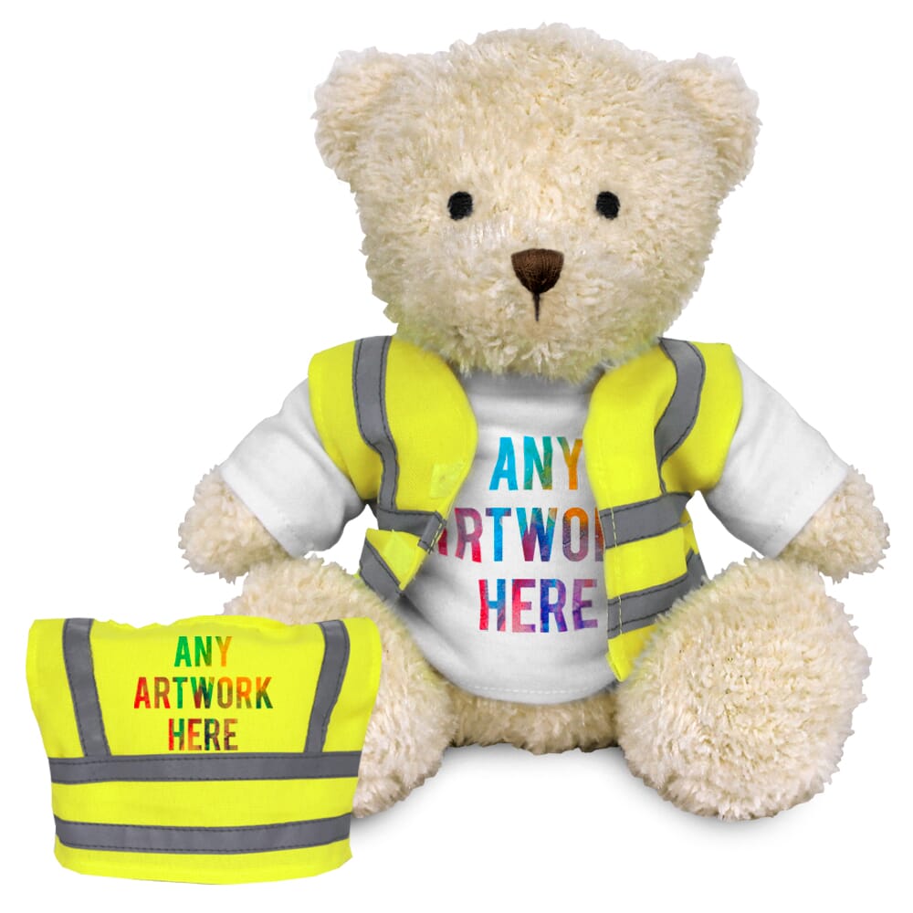 Printed White 18cm James bear with Hi-Vis Vest