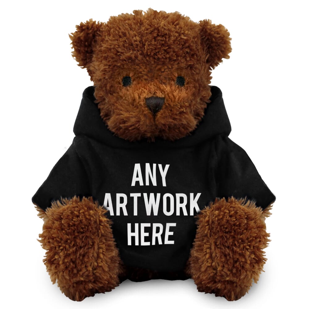 Brown 18cm James bear with printed Black Hoody