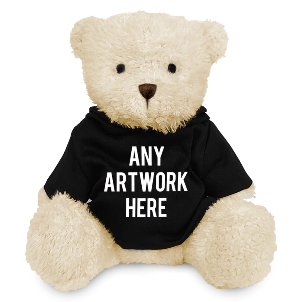 White 18cm James bear with printed Black Hoody