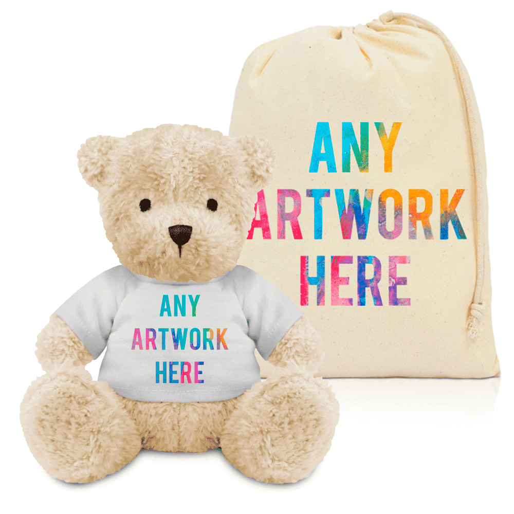 Printed White James Bear & Drawstring Bag Combo