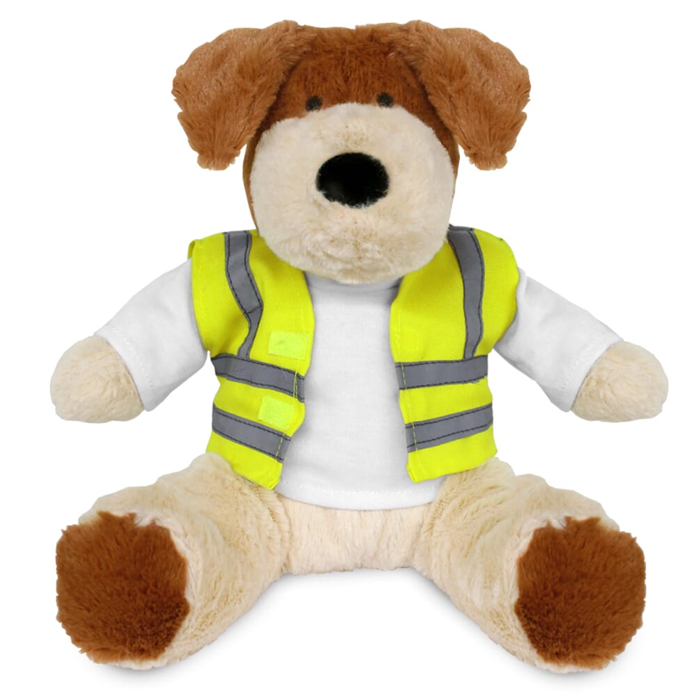 Promotional Darcy Dog Plush Toy in Custom Hi-Vis Jacket - Blank Soft Toys - Large Teddy Bear