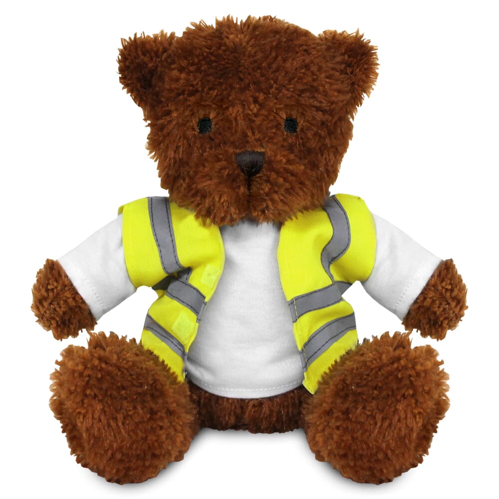 Promotional James I Brown Bear in Custom Hi-Vis Jacket - Blank Soft Toys - Medium Teddy Bear