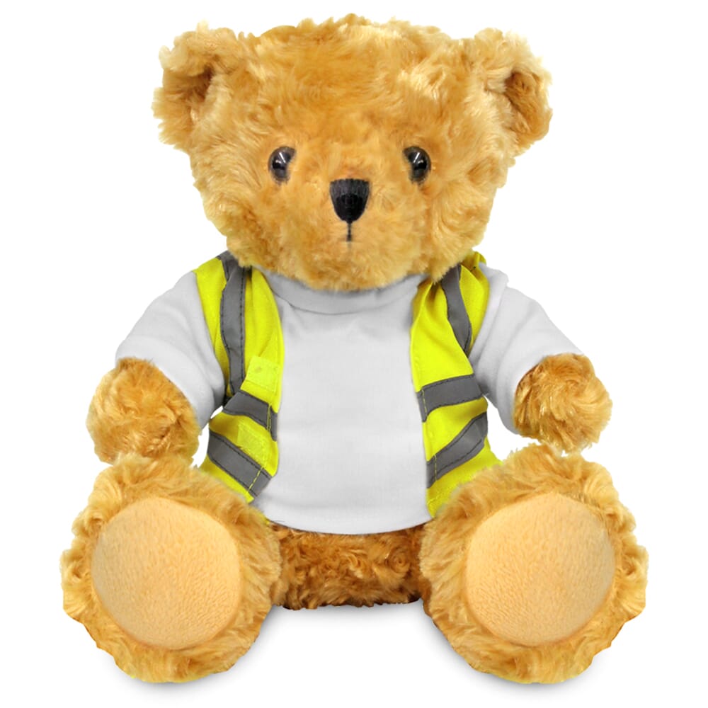 Promotional Victoria 19cm Golden Bear in Custom Hi-Vis Jacket - Blank Soft Toys - Large Teddy Bear