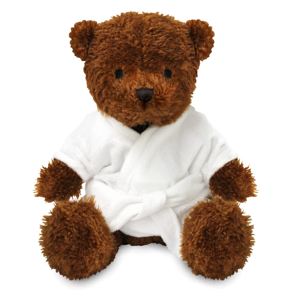 Promotional James I Dark Brown Bear in Blank Dressing Gown - Branded Soft Toys - Medium Teddy Bear