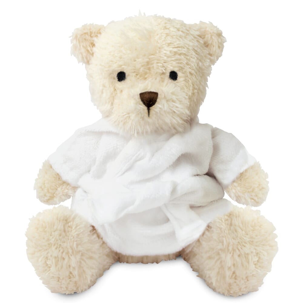 Promotional James III White Bear in Blank Dressing Gown - Branded Soft Toys - Medium Teddy Bear