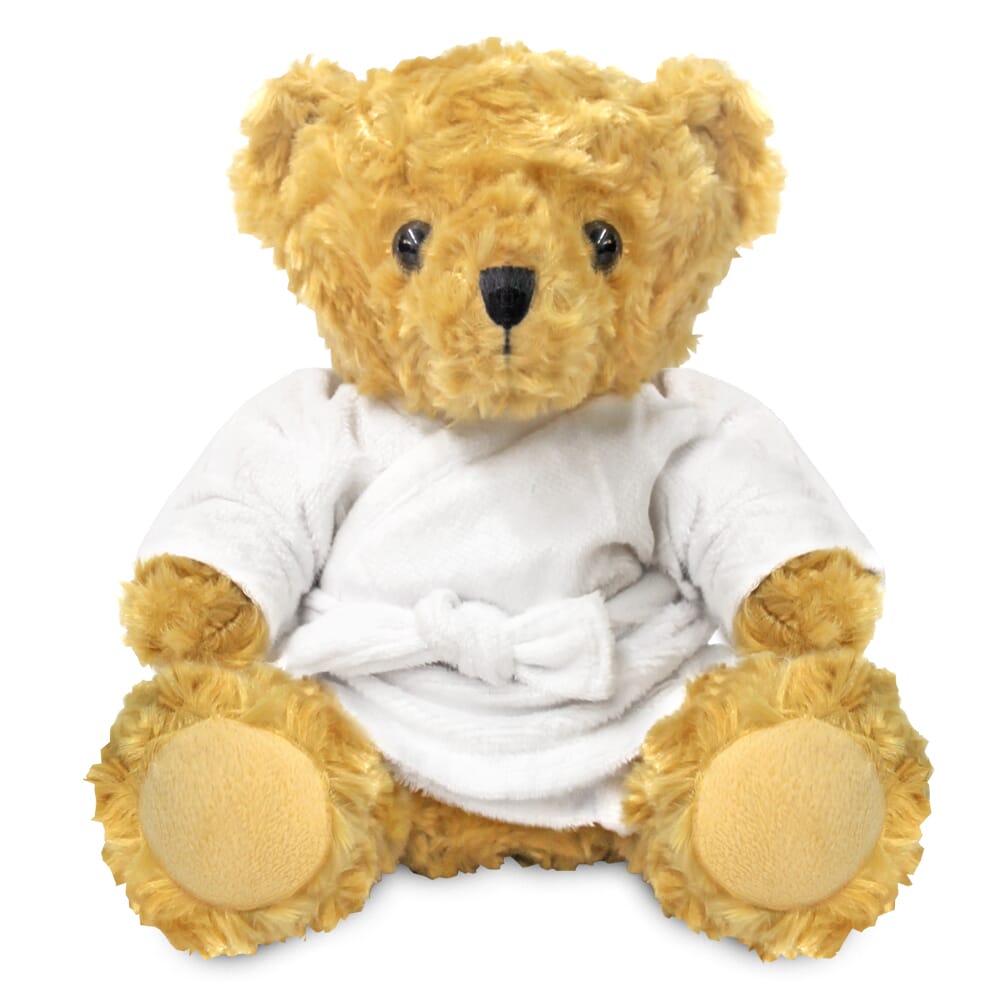 Promotional Victoria 19cm Golden Bear in Blank Dressing Gown - Branded Soft Toys - Large Teddy Bear