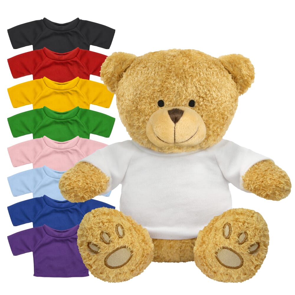 Promotional Edward II Golden Bear in Blank Coloured T-shirt - Branded Soft Toys - Extra Large Teddy Bear