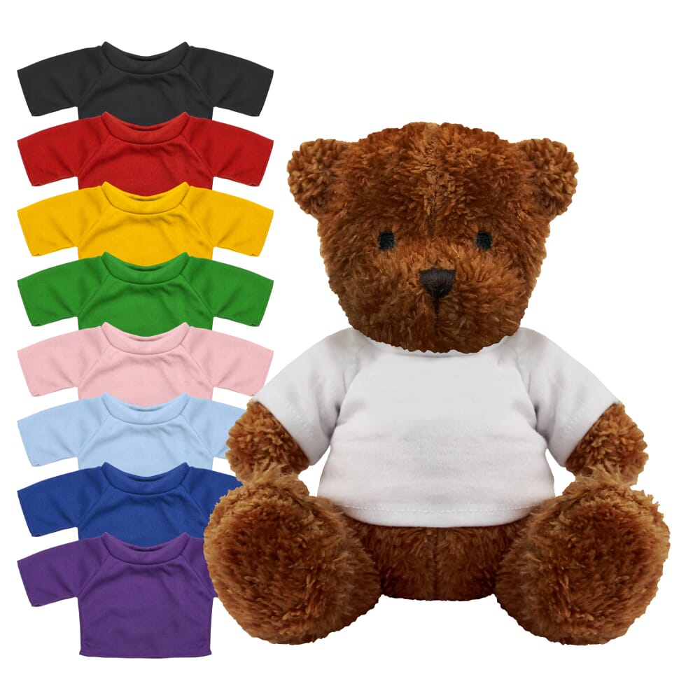 Promotional James I Dark Brown Bear in Blank Coloured T-shirt - Branded Soft Toys - Medium Teddy Bear