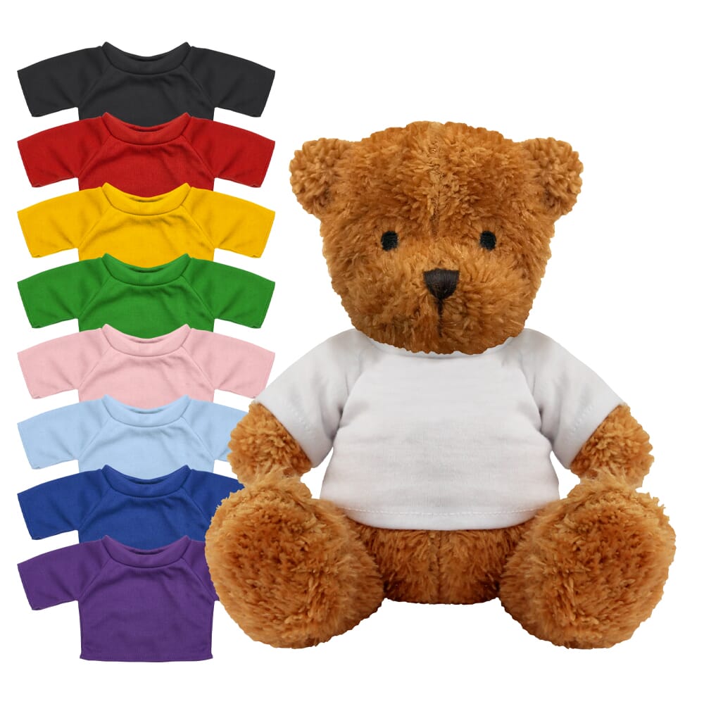 Promotional James II Golden Bear in Blank Coloured T-shirt - Branded Soft Toys - Medium Teddy Bear
