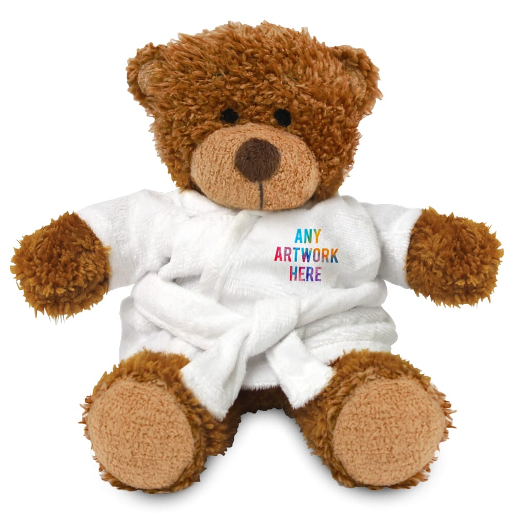 Promotional Anne Bear in Printed Dressing Gown - Branded Soft Toys - Medium Teddy Bear