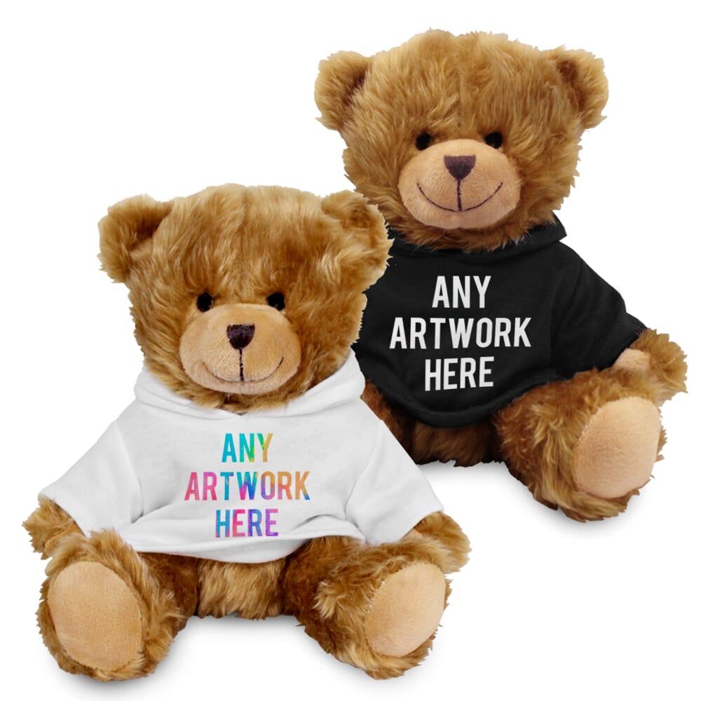 Promotional Charles Jointed Bear in Printed Hoody - Branded Soft Toys - Large Teddy Bear