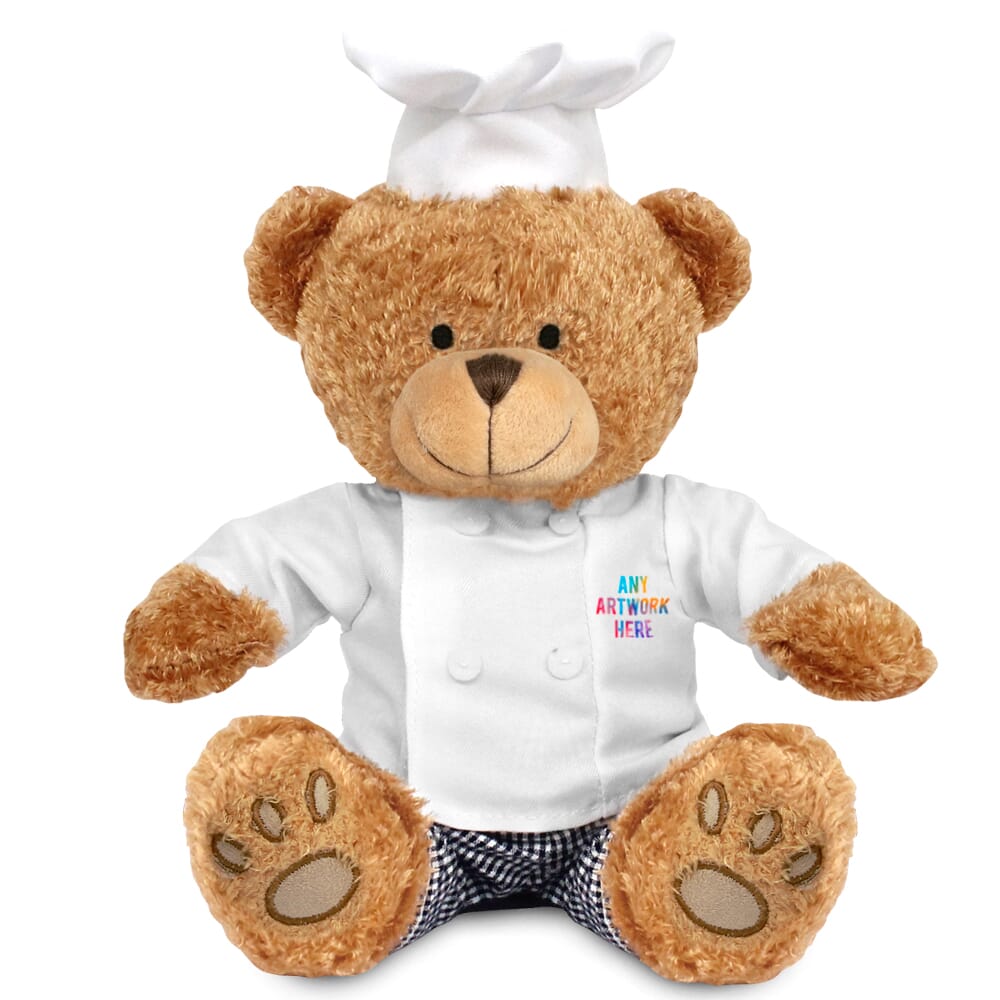 Promotional Edward I Brown Bear in Printed Chef Outfit - Branded Soft Toys - Extra Large Teddy Bear