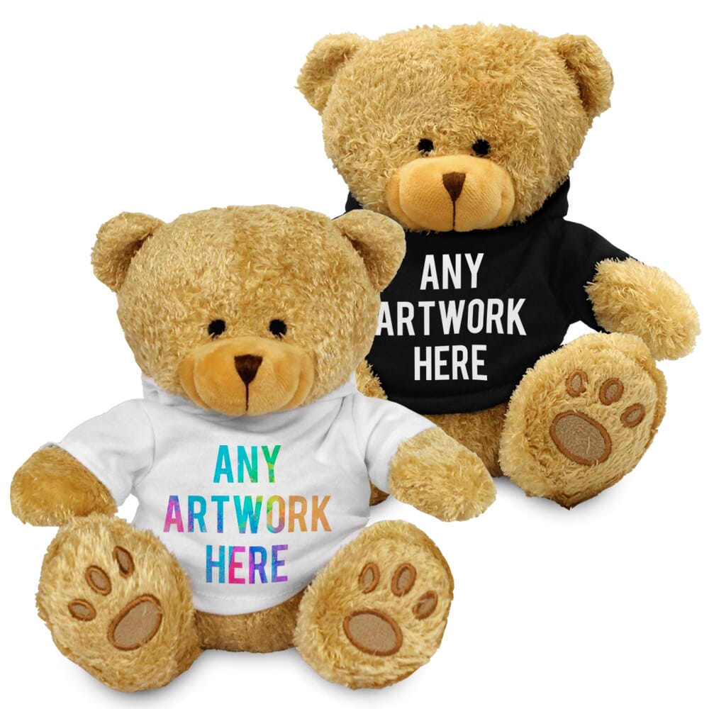 Promotional Edward Godlen Bear in Printed Hoody - Branded Soft Toys - Extra Large Teddy Bear