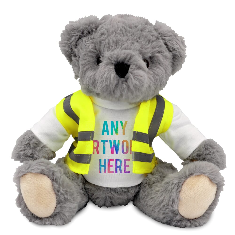 Promotional Archie Jointed Bear in Custom Hi-Vis Jacket - Printed Soft Toys - Large Teddy Bear