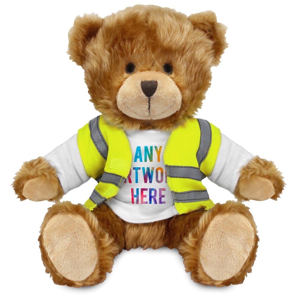 Promotional Charles Jointed Bear in Custom Hi-Vis Jacket - Printed Soft Toys - Large Teddy Bear