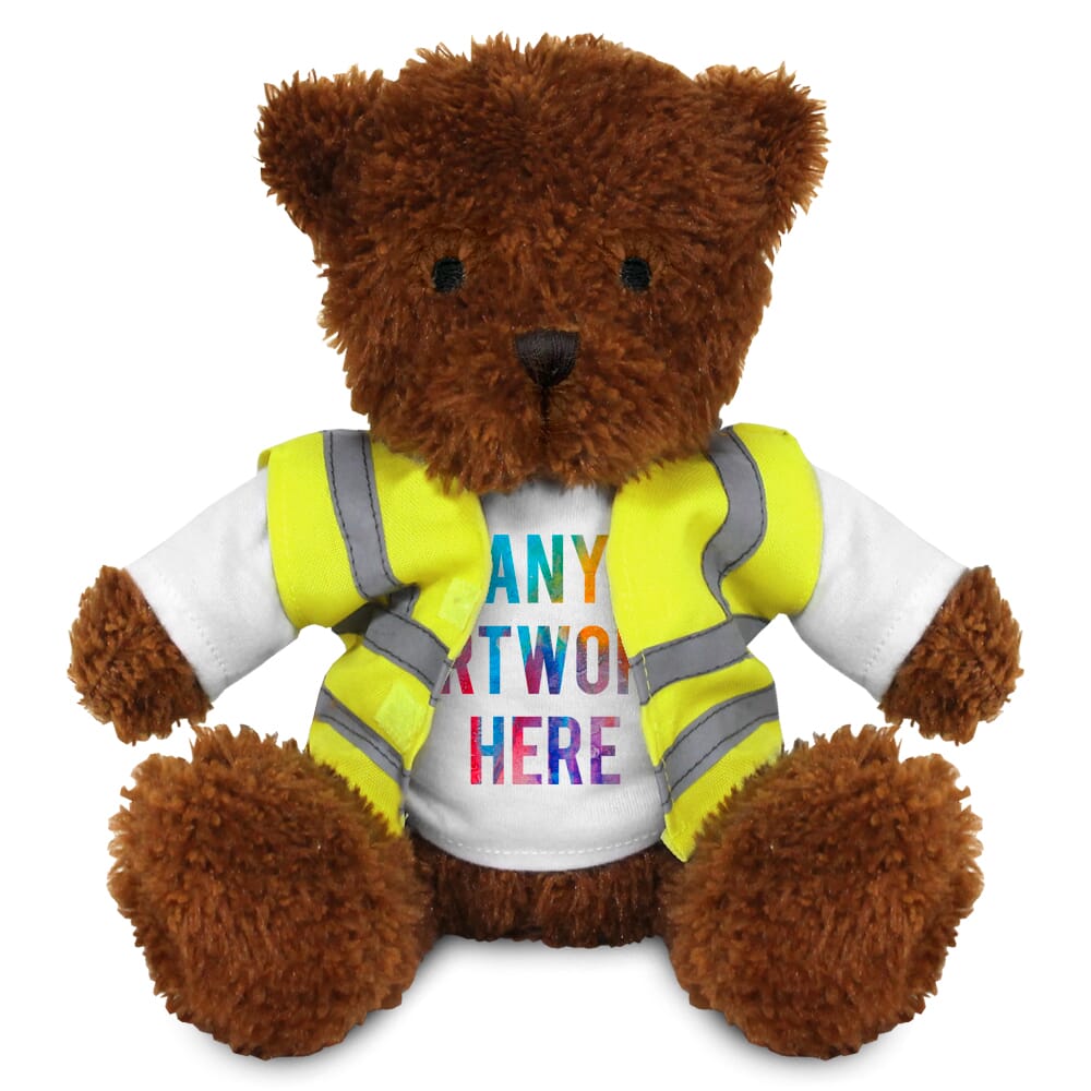 Promotional James I Brown Bear in Custom Hi-Vis Jacket - Printed Soft Toys - Medium Teddy Bear