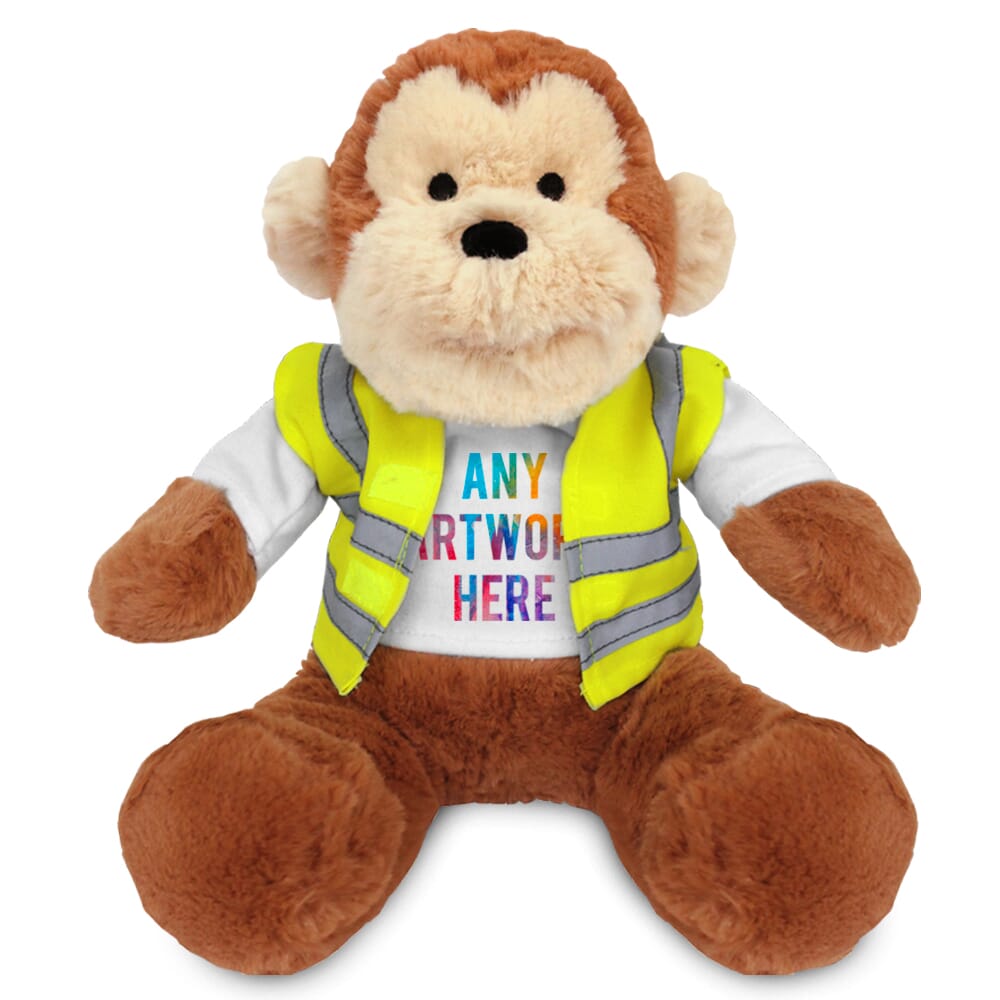 Promotional Max Monkey Plush Toy in Custom Hi-Vis Jacket - Printed Soft Toys - Large Teddy Bear