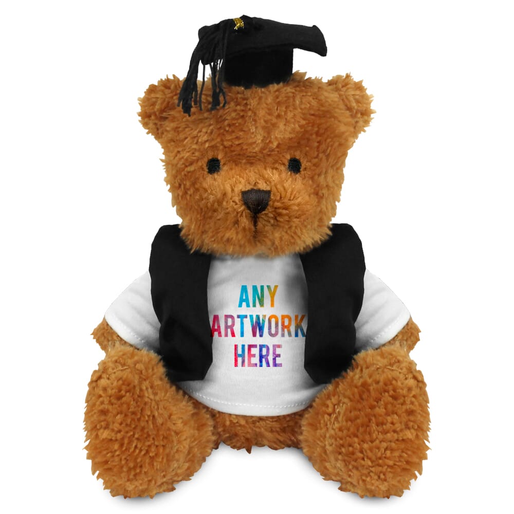 Promotional James II Golden Bear in Printed Graduation Outfit - Branded Soft Toys - Medium Teddy Bear