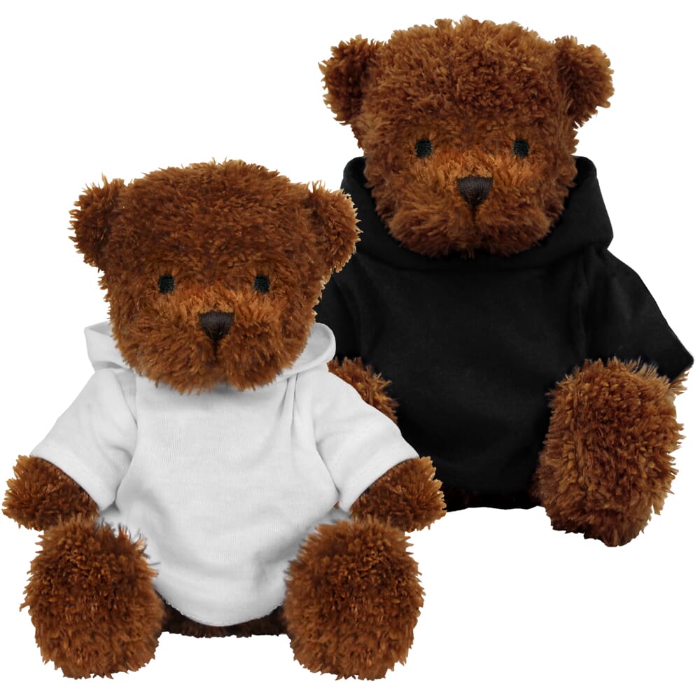 Promotional James I Dark Brown Bear in Blank Hoody - Branded Soft Toys - Medium Teddy Bear