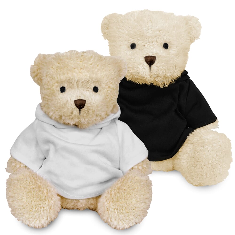 Promotional James III White Bear in Blank Hoody - Branded Soft Toys - Medium Teddy Bear