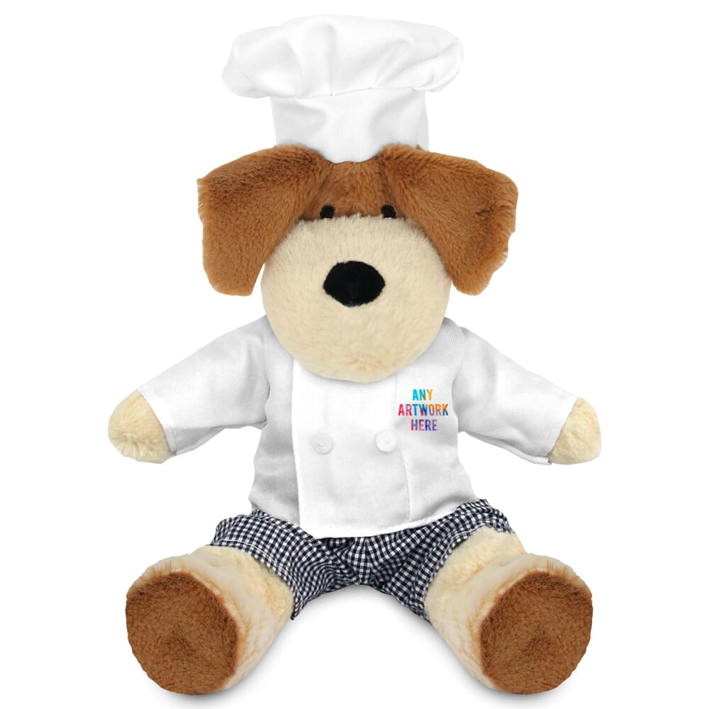 Promotional Darcy Dog Plush Toy in Printed Chef Outfit - Branded Soft Toys - Large Teddy Bear